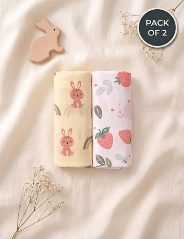 Desert Bunny & White Berry | Muslin Towel | 100% Premium Cotton | Pack of 2