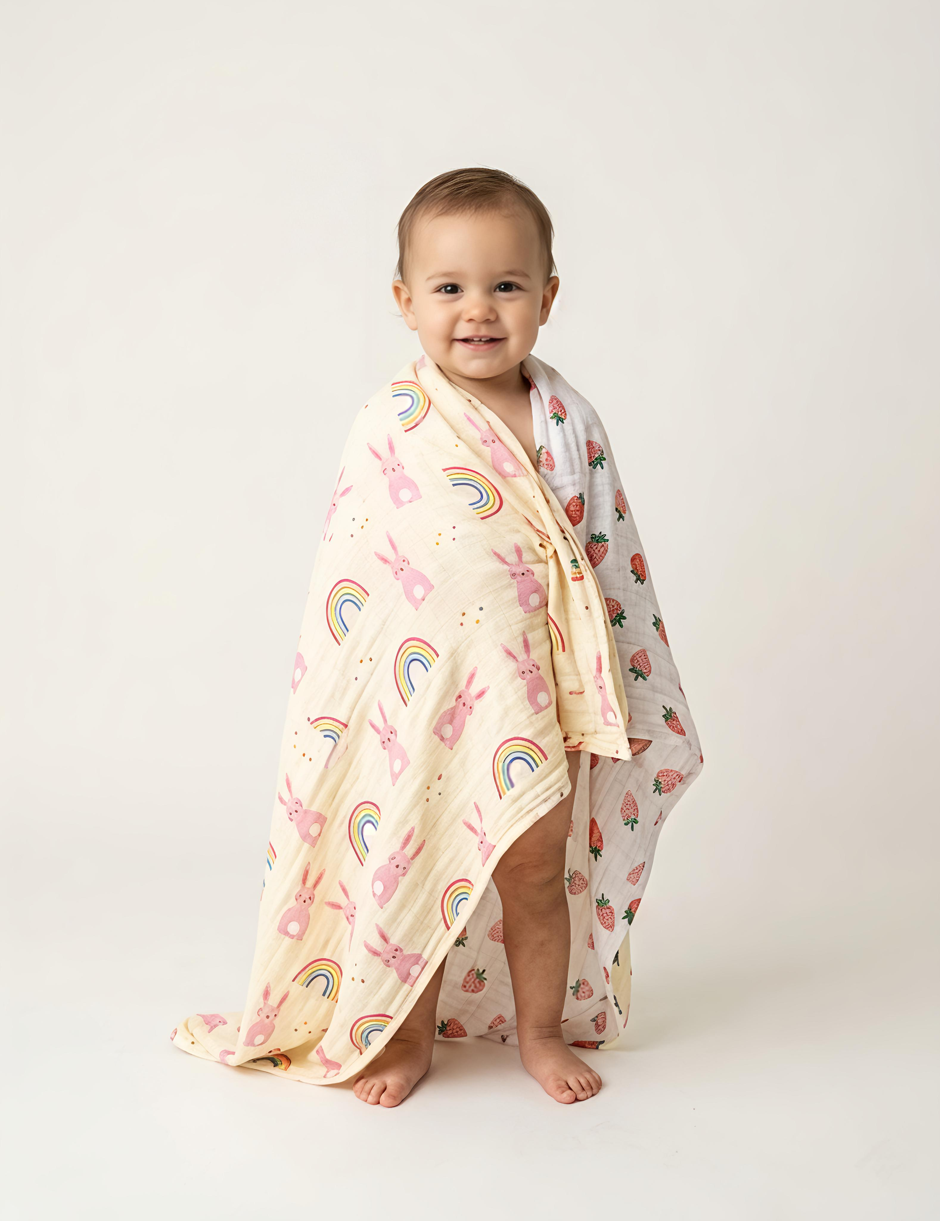 Desert Bunny & White Berry | Muslin Towel | 100% Premium Cotton | Pack of 2