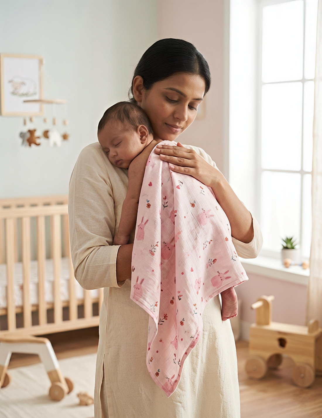 White Cherry & Pink Bunny | Muslin Towel | 100% Premium Cotton | Pack of 2