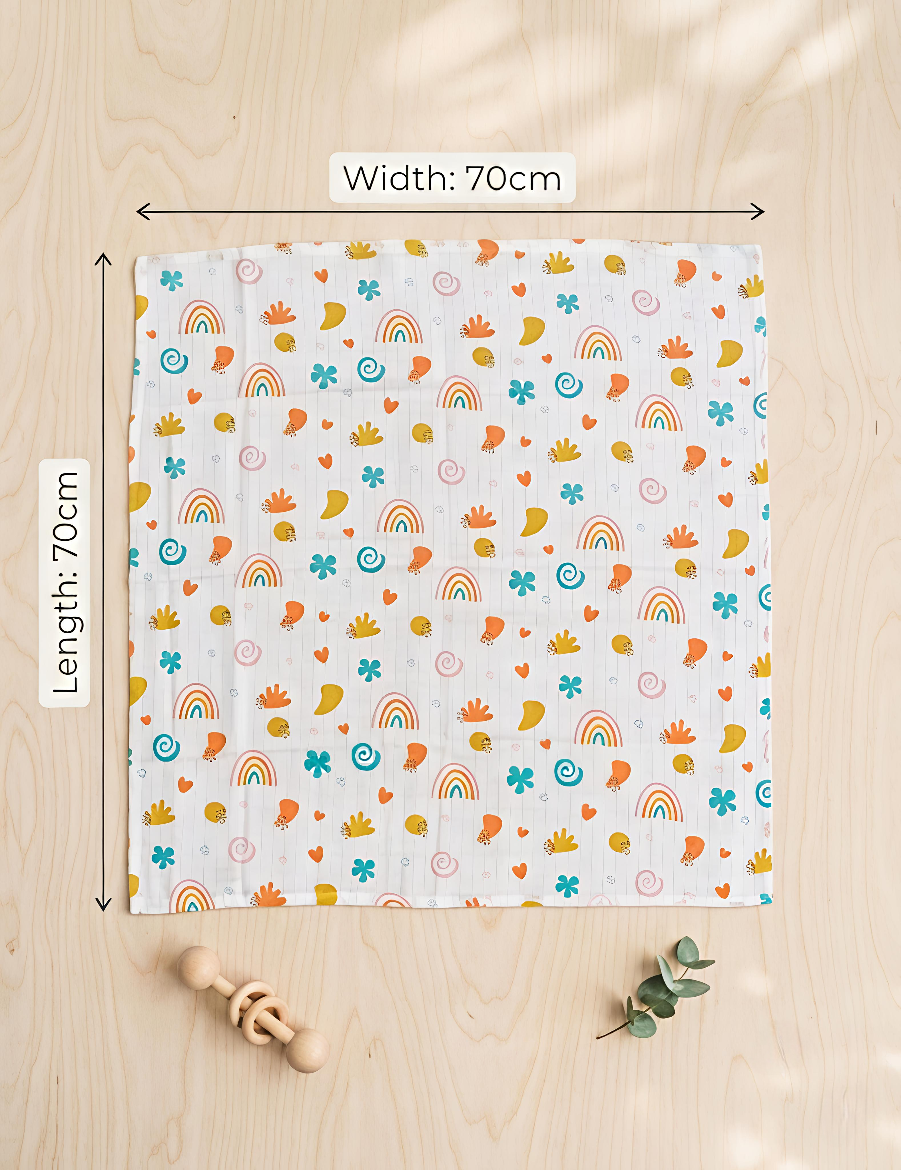 White Blossom & Green Fox | Muslin Towel | 100% Premium Cotton | Pack of 2