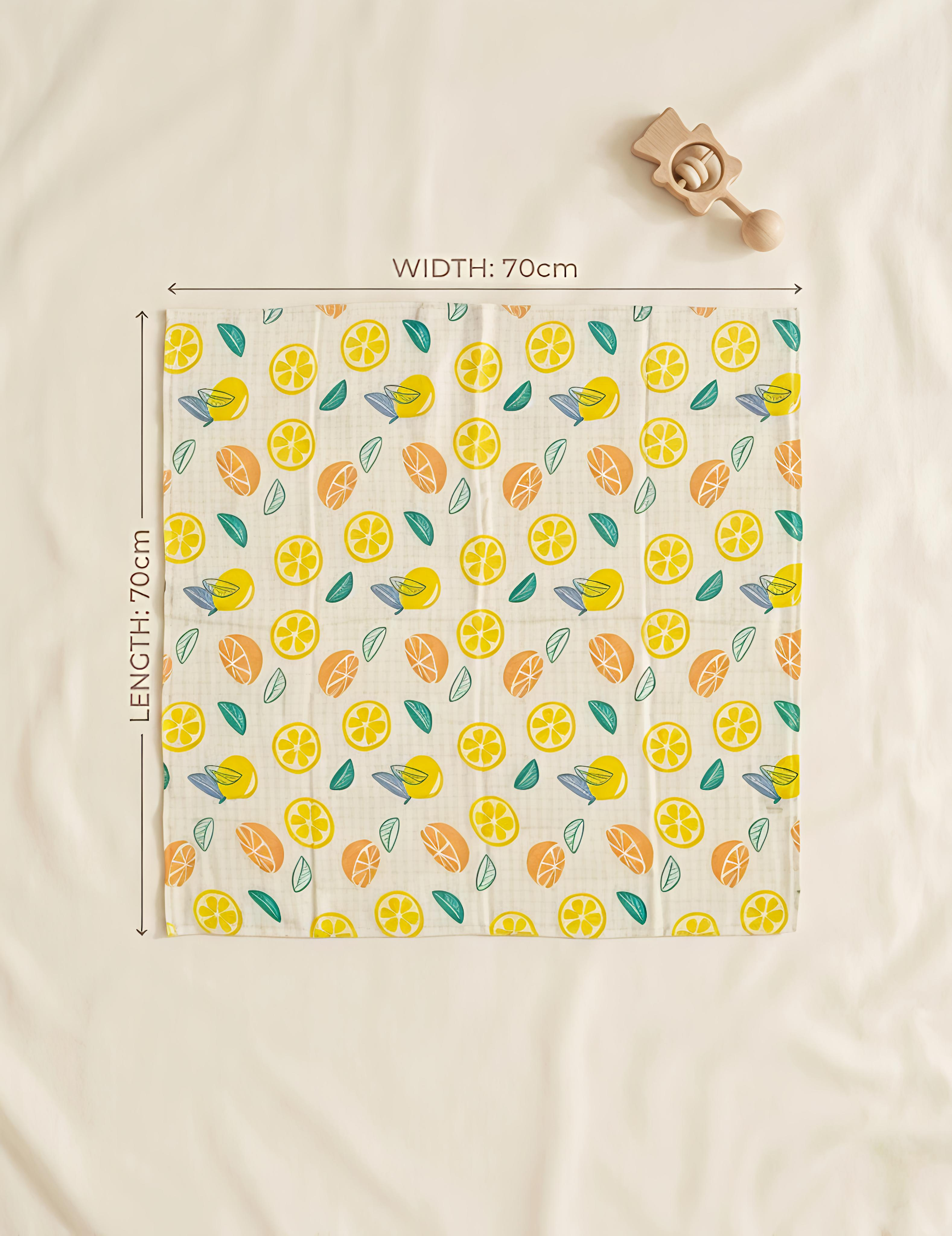 White Dino & Citrus Lime | Muslin Towel | 100% Premium Cotton | Pack of 2