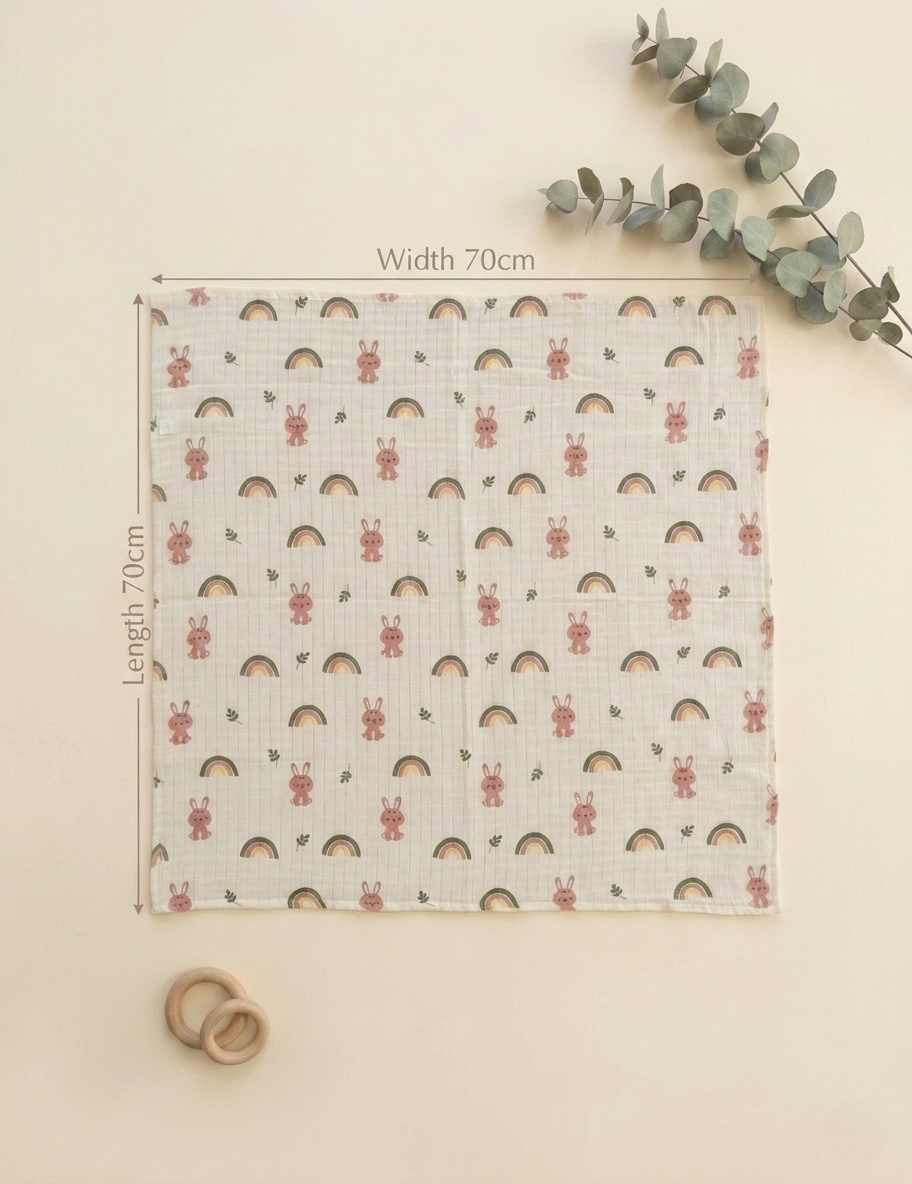 Desert Bunny & White Berry | Muslin Towel | 100% Premium Cotton | Pack of 2