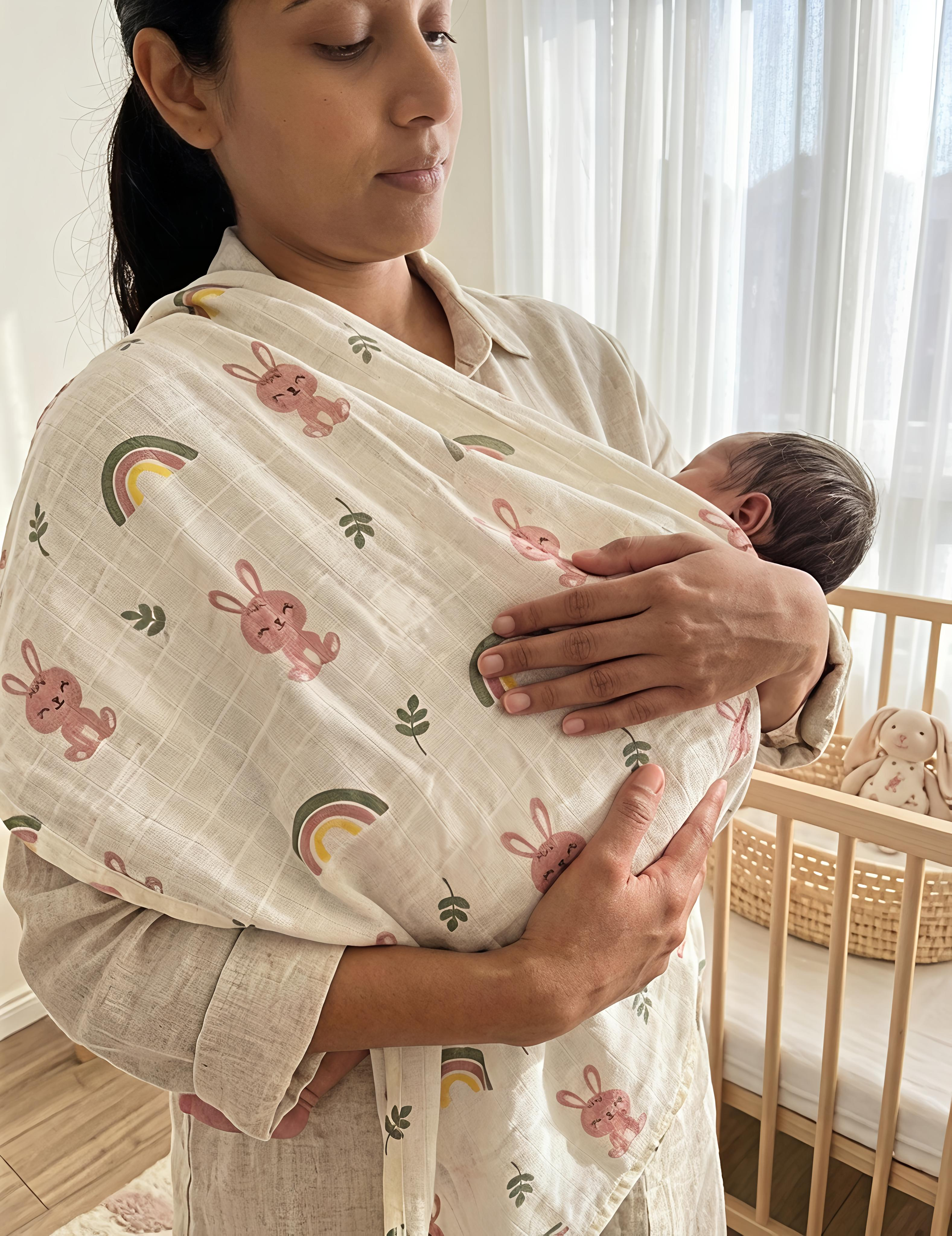 Desert Bunny & Creamy Avocado | Muslin Towel | 100% Premium Cotton | Pack of 2