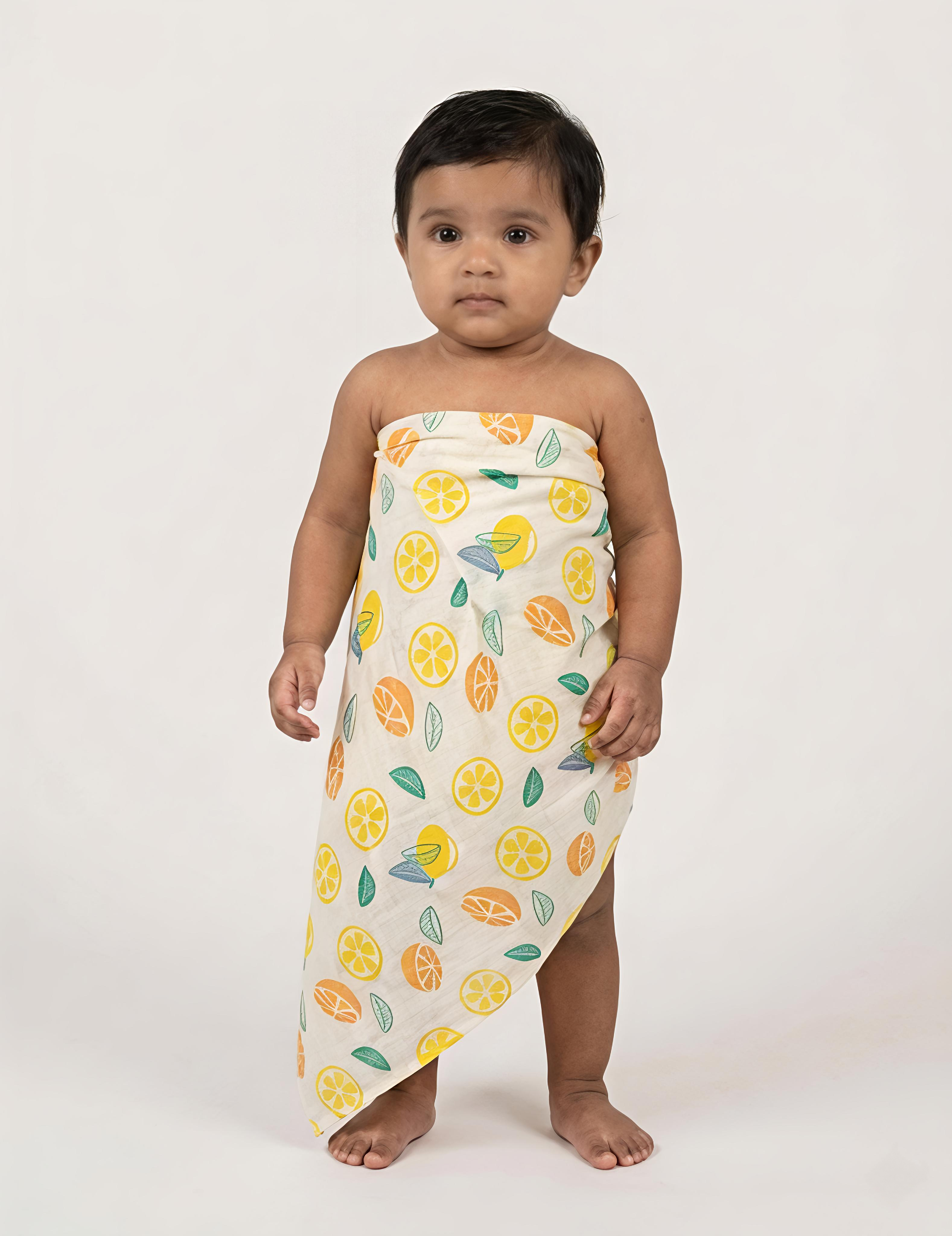 White Dino & Citrus Lime | Muslin Towel | 100% Premium Cotton | Pack of 2