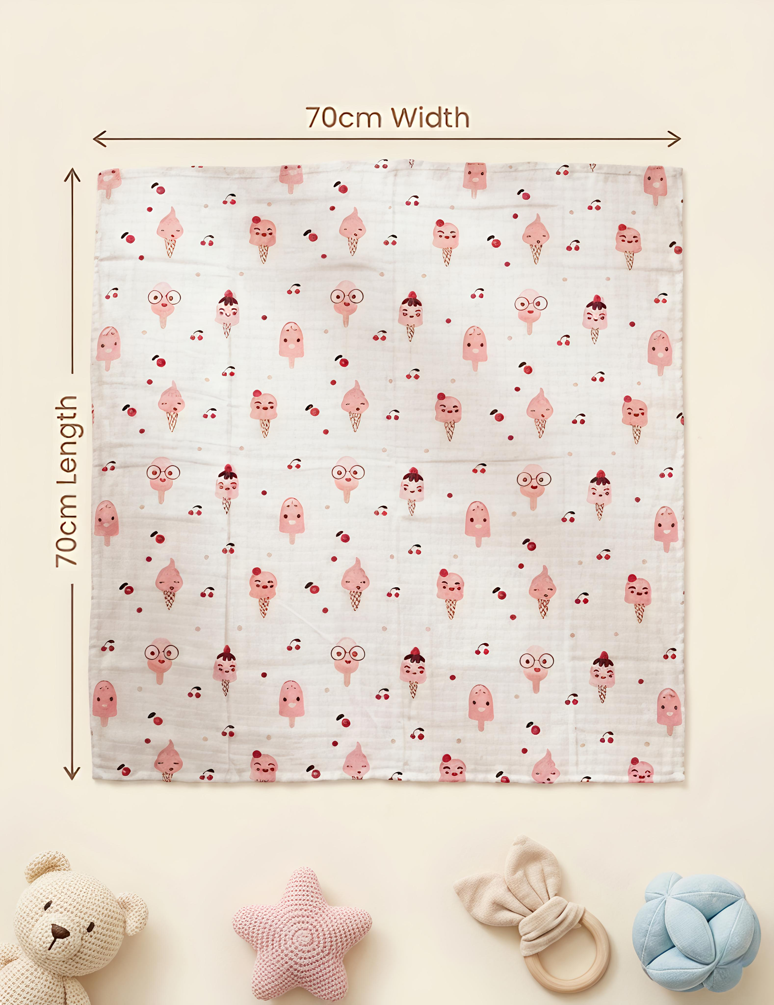 White Cherry & Pink Bunny | Muslin Towel | 100% Premium Cotton | Pack of 2