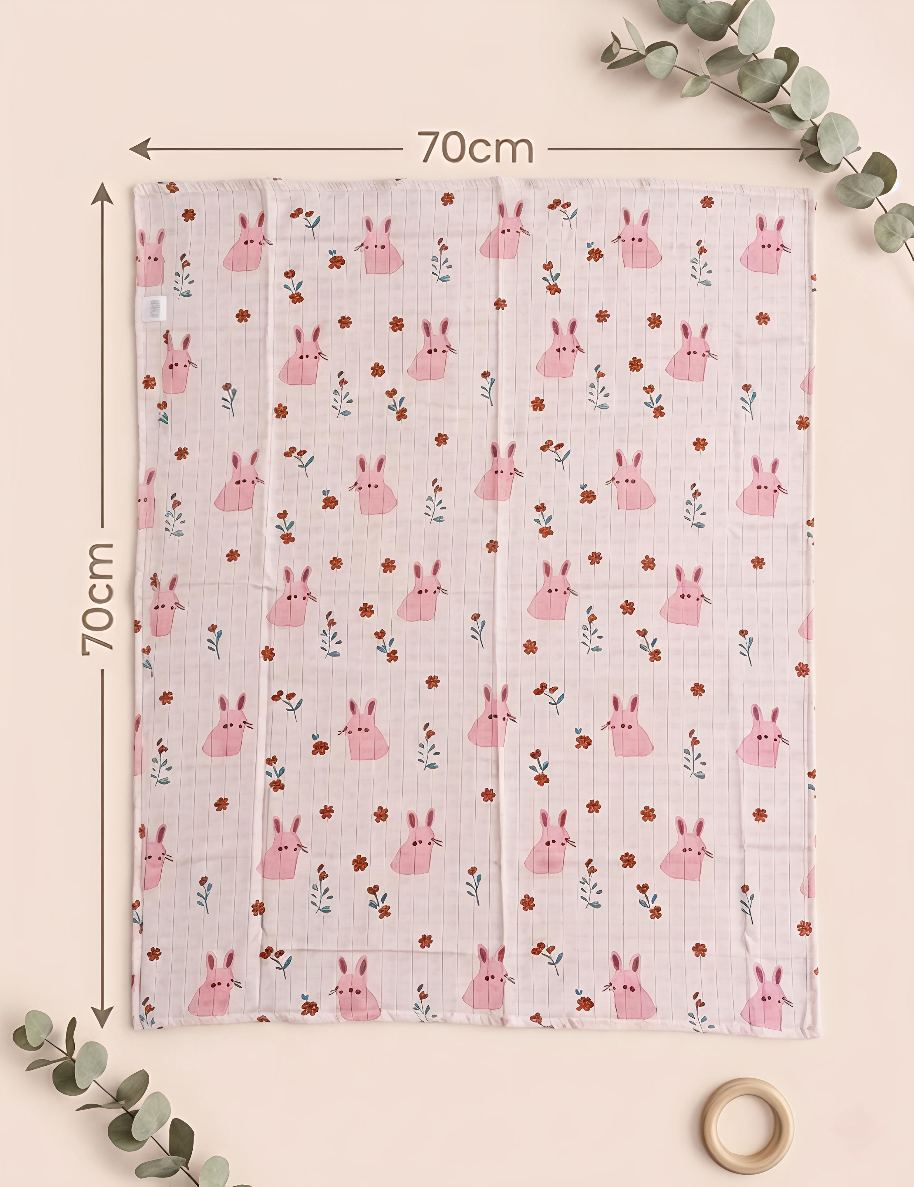 White Cherry & Pink Bunny | Muslin Towel | 100% Premium Cotton | Pack of 2