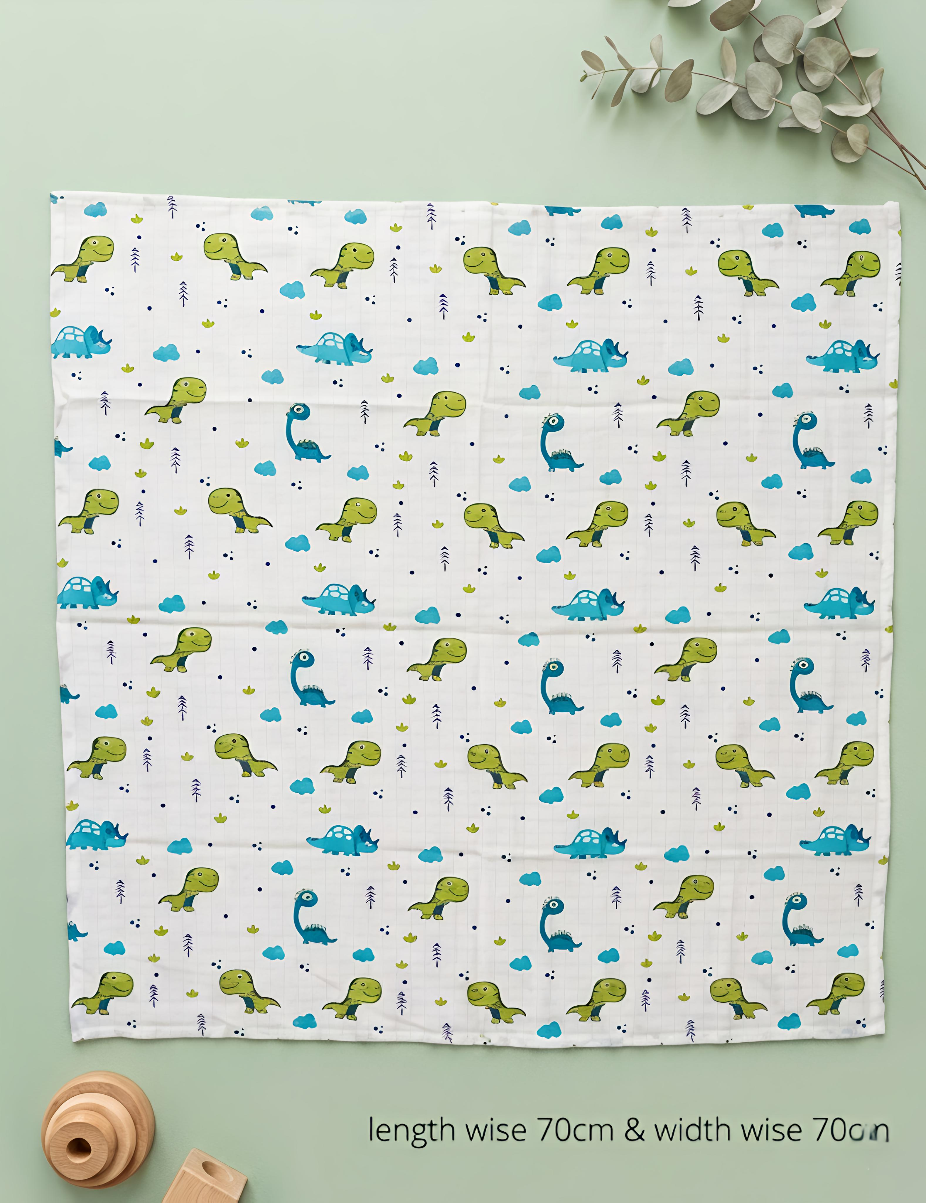 White Dino & Citrus Lime | Muslin Towel | 100% Premium Cotton | Pack of 2