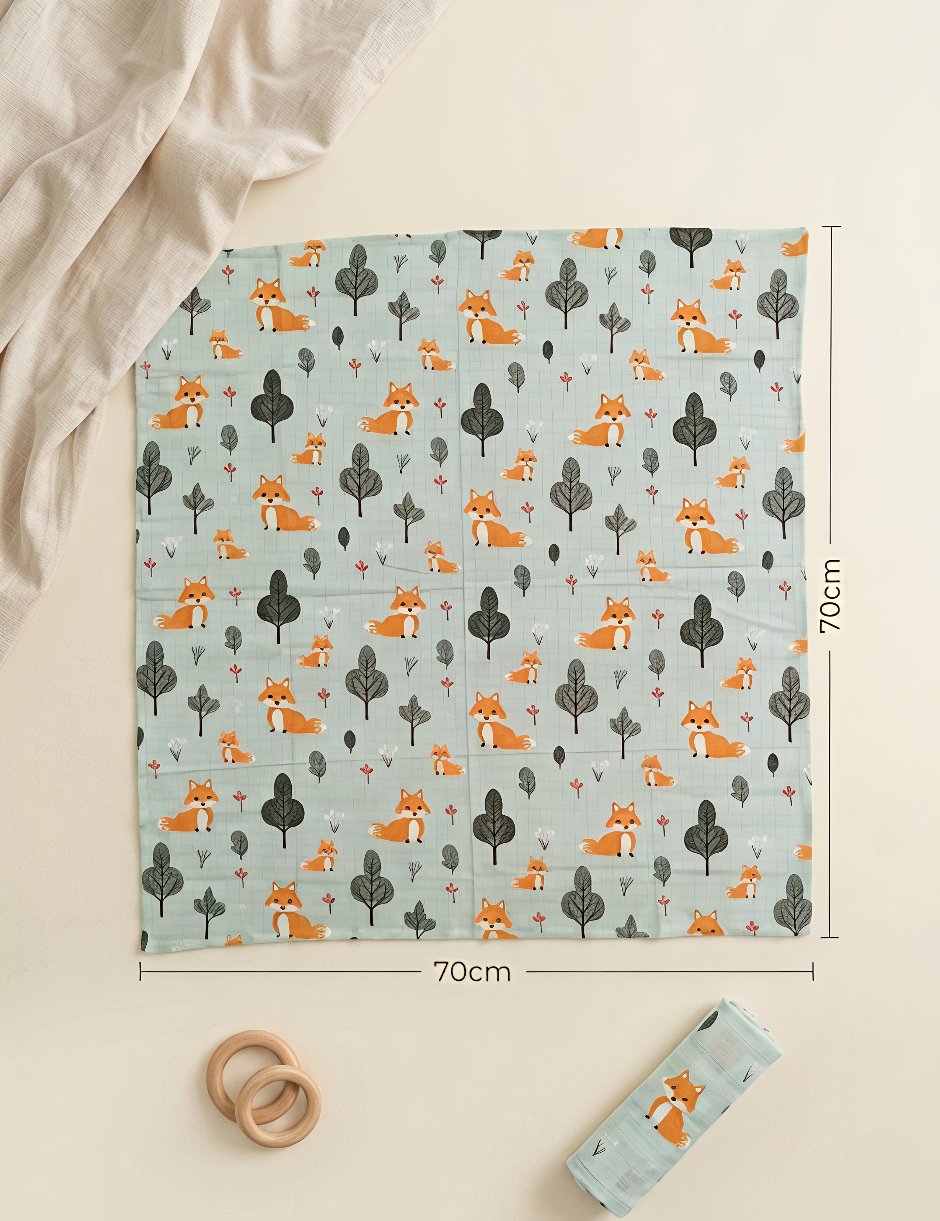 White Blossom & Green Fox | Muslin Towel | 100% Premium Cotton | Pack of 2