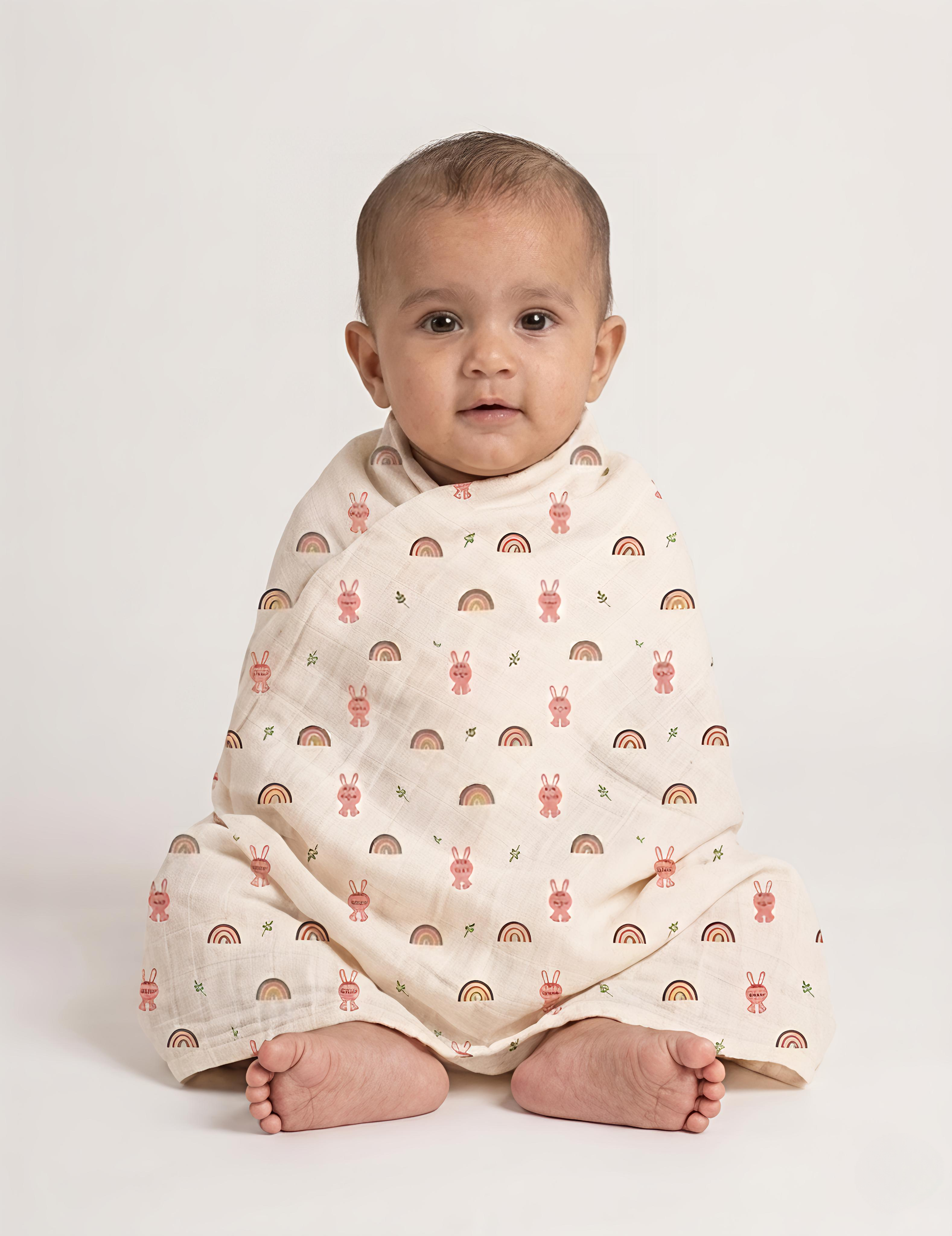 Desert Bunny & White Berry | Muslin Towel | 100% Premium Cotton | Pack of 2