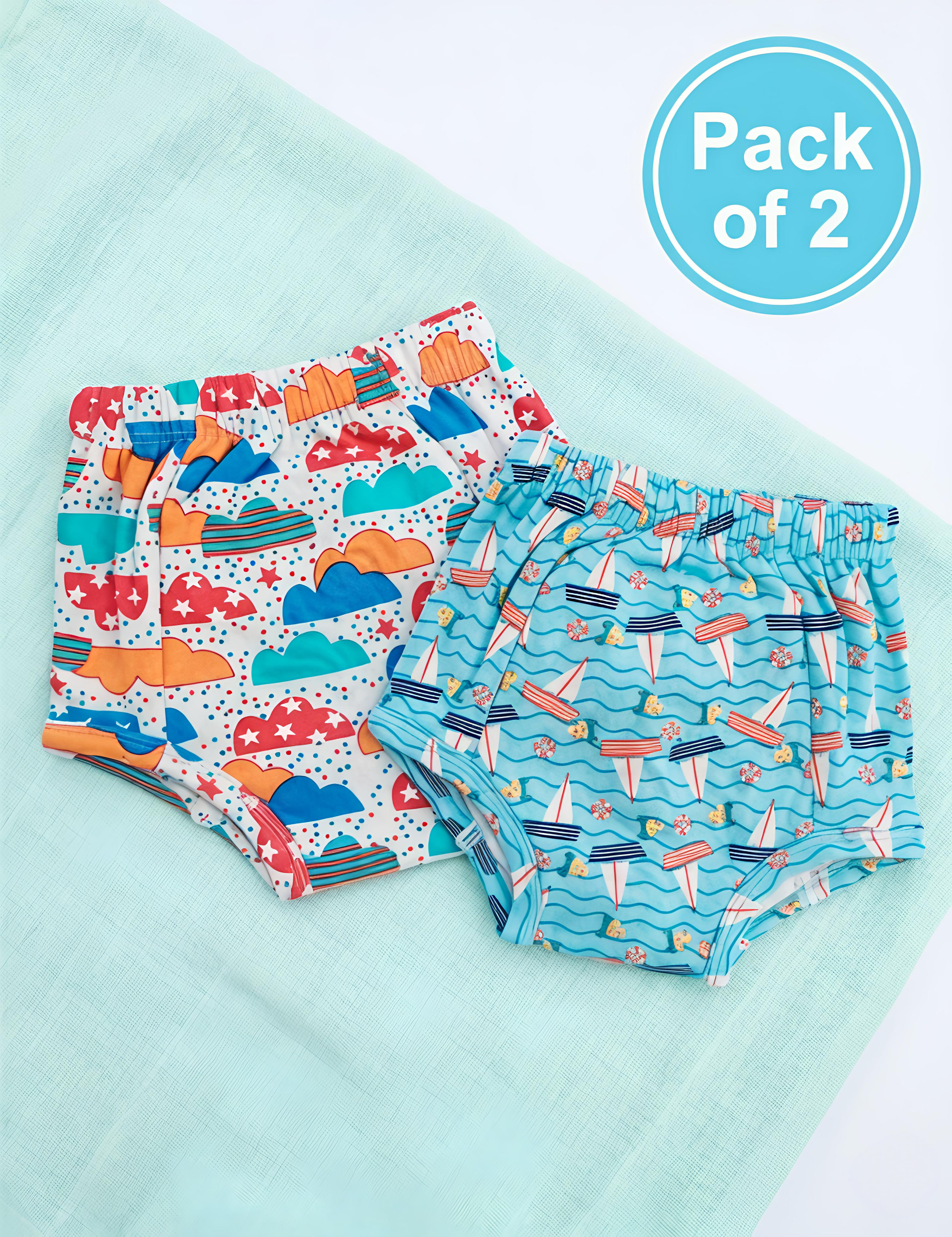 Floating Clouds & Red Sailboats | Reusable Cloth Diapers | Pack of 2