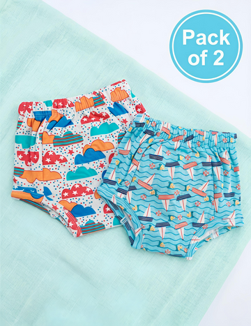 Floating Clouds & Red Sailboats | Reusable Cloth Diapers | Pack of 2