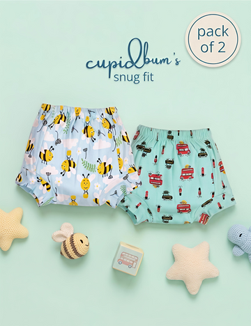 Honey Bees & City Rides | Reusable Cloth Diapers | Pack of 2