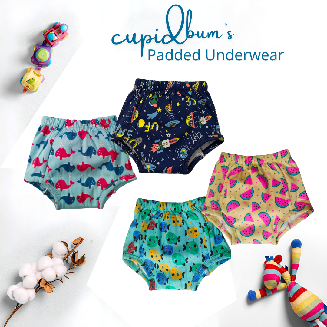 Pack of 4 - Padded Underwear | Reusable Cloth Diapers for babies Potty Training Pants | Mixed Colours