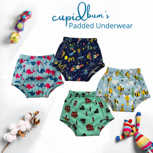 Pack of 4 - Padded Underwear | Reusable Cloth Diapers for babies Potty Training Pants | Mixed Colours - Image 2