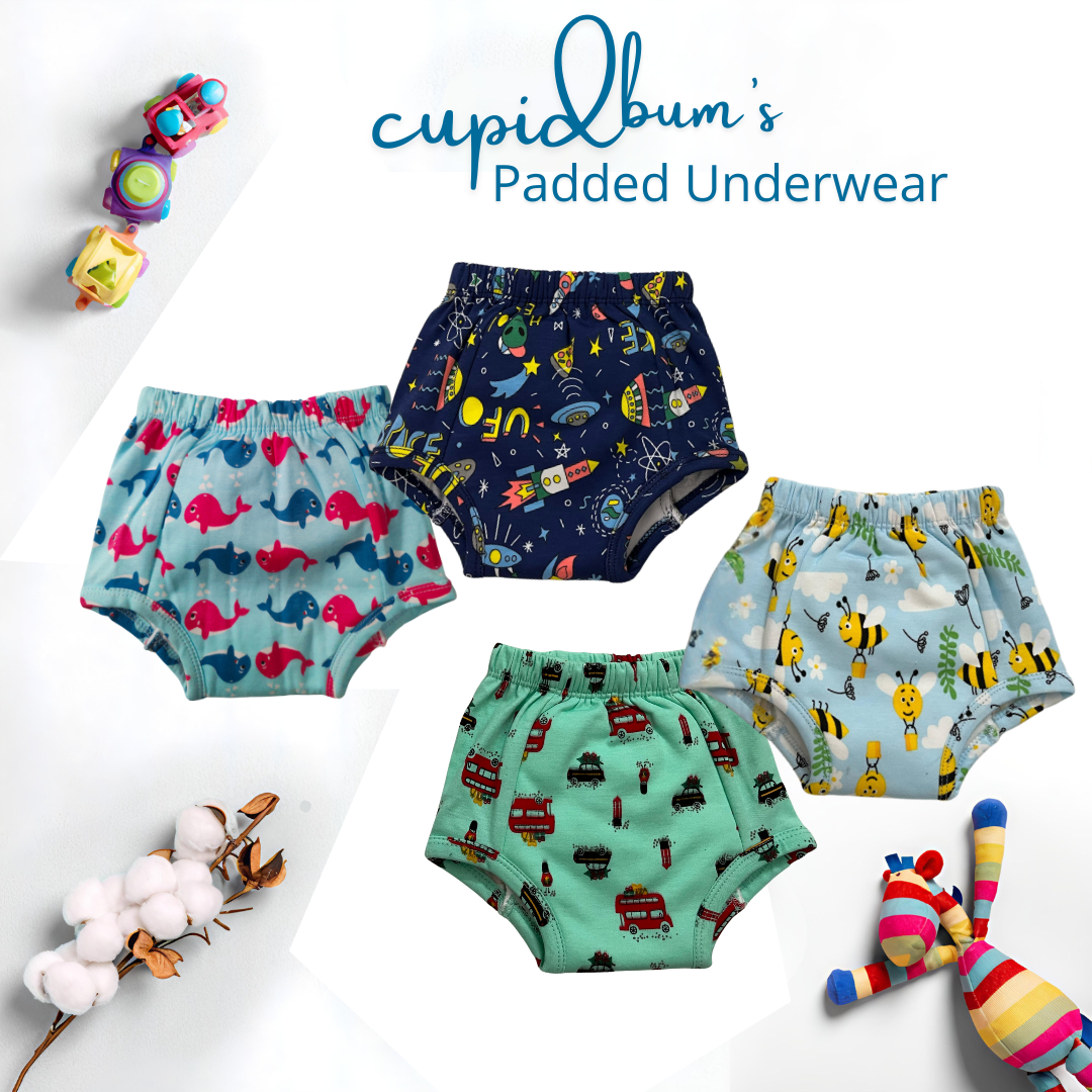 Pack of 4 - Padded Underwear | Reusable Cloth Diapers for babies Potty Training Pants | Mixed Colours - Image 2