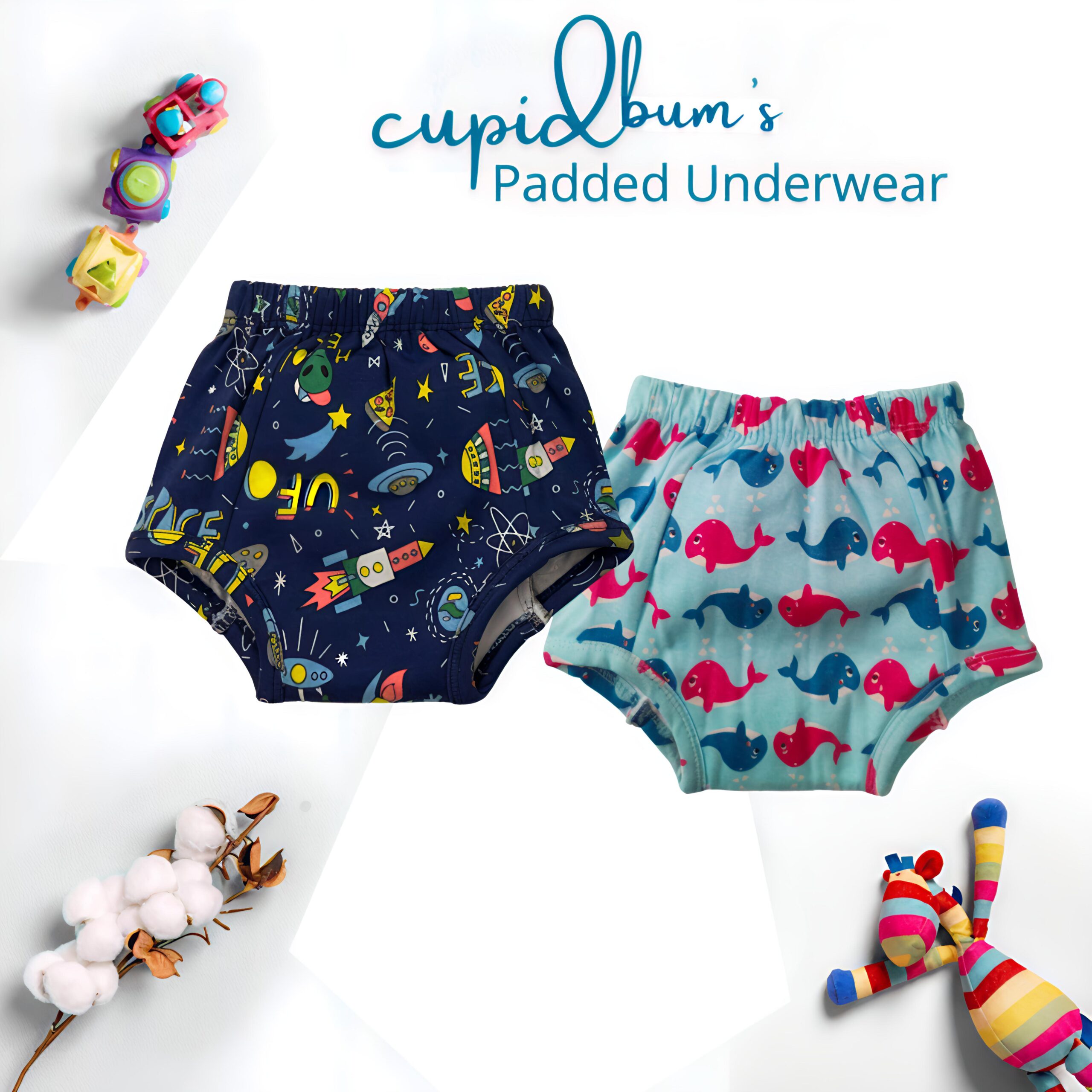 Pack of 2 - Padded Underwear | Reusable Cloth Diapers for babies Potty Training Pants | Mixed Colours