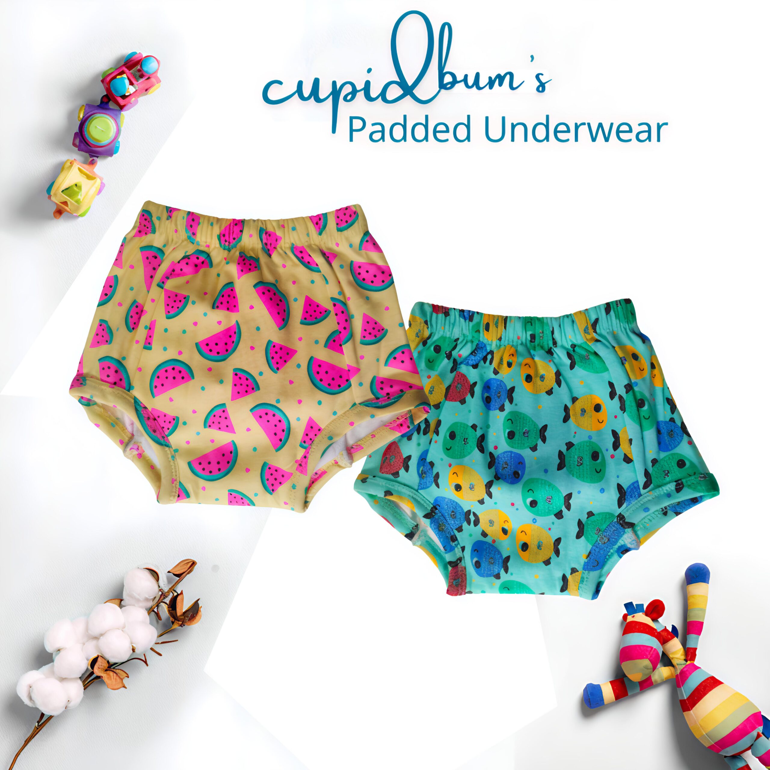 Pack of 2 - Padded Underwear | Reusable Cloth Diapers for babies Potty Training Pants | Mixed Colours - Image 3