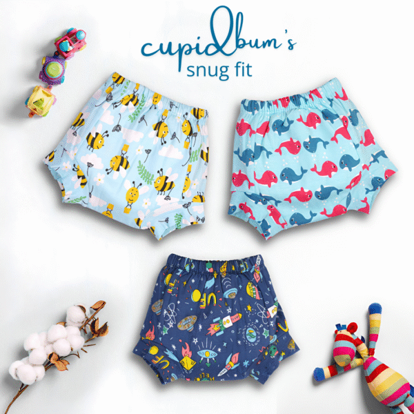 Pack of 3 - Snug Fit Padded Shorts | Reusable Cloth Diapers / Babies Potty Training Pants | Mixed Colors Only