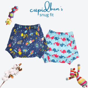 Pack of 2 - Snug Fit Padded Shorts | Reusable Cloth Diapers / Babies Potty Training Pants | Mixed Colors Only