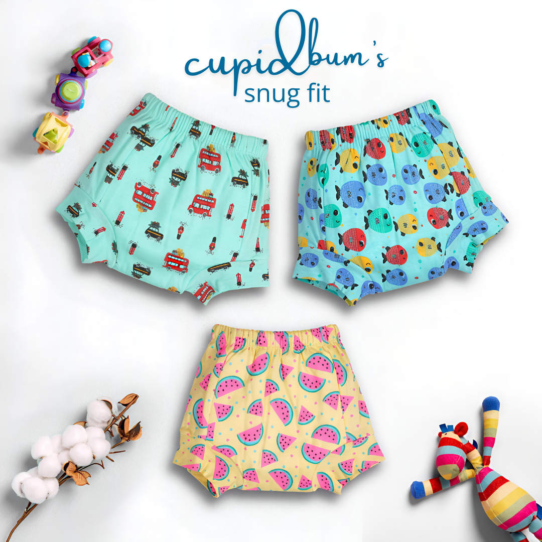 Pack of 3 - Snug Fit Padded Shorts | Reusable Cloth Diapers / Babies Potty Training Pants | Mixed Colors Only - Image 2