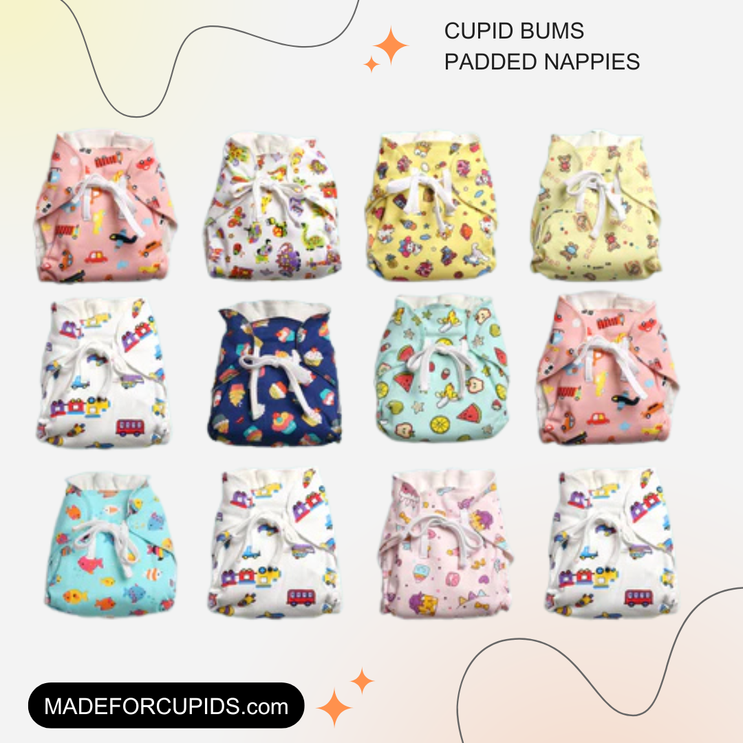 Pack of 12 - Mess Free Padded Nappies | Quick Pee Absorption | Mixed Colors Only | 30% Off